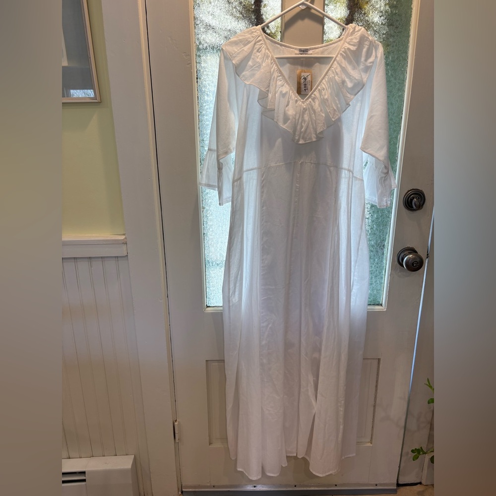 Delfina White Ruffled Maxi Dress Made in Italy 100% Cotton Made in Italy